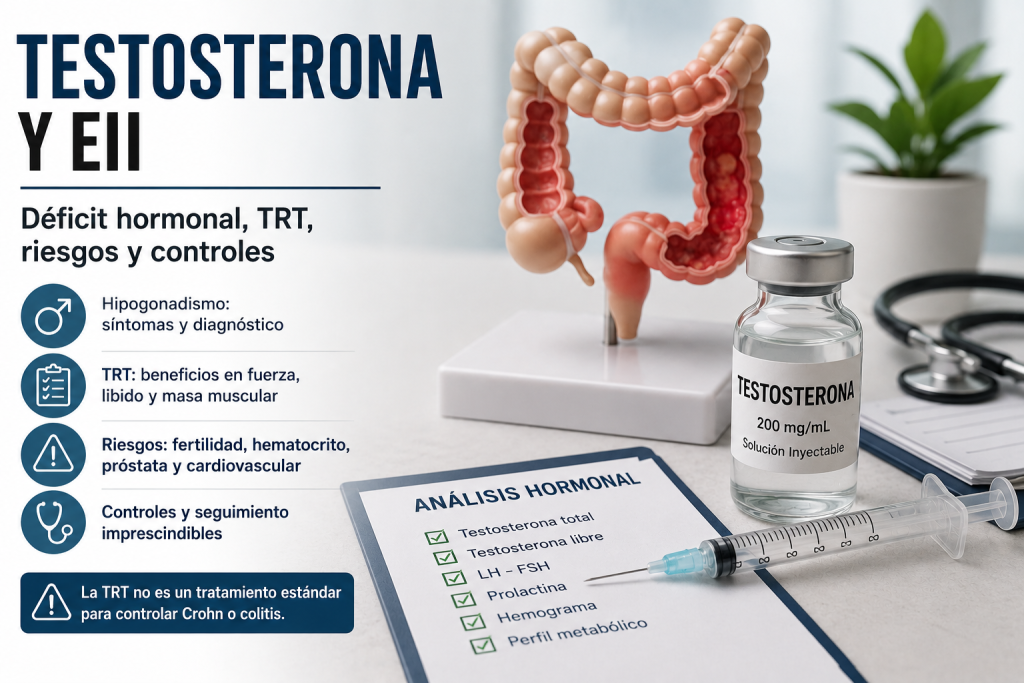 Testosterona y EII: déficit hormonal, TRT, riesgos y controles