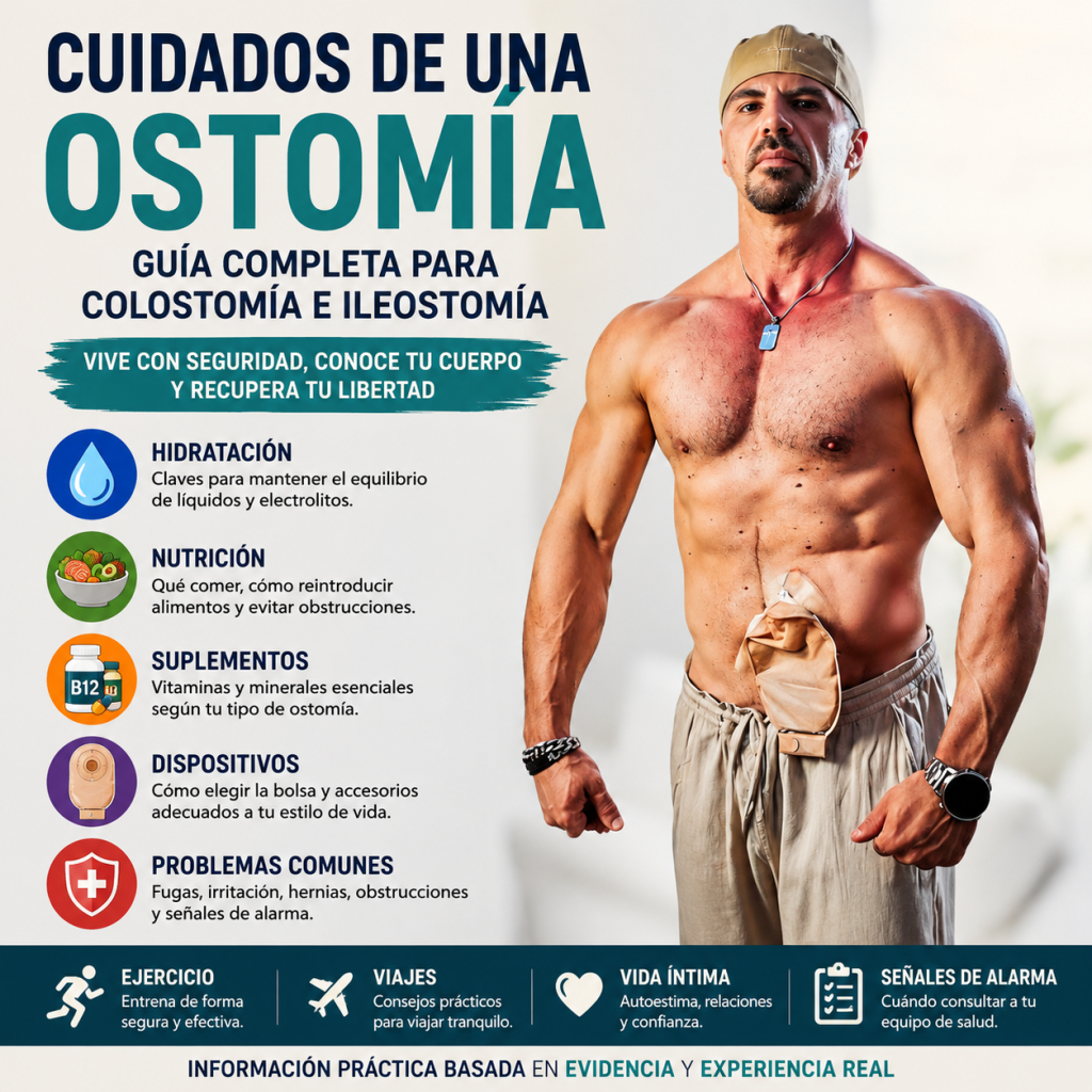 Cuidados de una ostomía e ileostomía: alimentación, hidratación y dispositivos.